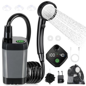 Spopal Kit Douche de Camping, Douche Portable,Pompe de Douche Électrique Rechargeable,Imperméable, avec Afficheur Intelligent et