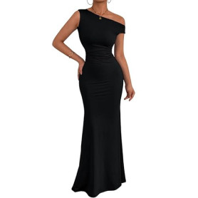 Gkaopi Robe Femme Sexy sans Manches Une Épaule Robes Longue Moulante Elégant Bodycon Maxi Robe de Soirée D'éte Décontracté Pliss
