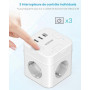 SUDEERY Cube de prise 6 en 1 avec USB C, 3 prises, prise plate avec interrupteur individuel, multiprise cube avec câble de 2 m,