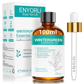 ENYORLI Huile Essentielle de Wintergreen 100ml – Naturelle,Distillée à la Vapeur,Idéale pour Diffuseurs, Ambiance Maison et Créa