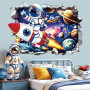 decalmile Stickers Muraux 3D Astronaute Fusée Autocollant Mural Espace Planète Étoiles Solaire Système Décoration Murale Chambre