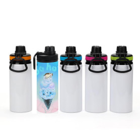 Lot de 10 bouteilles d'eau vierges de 600 ml pour sublimation - Pour sports de plein air - Avec couvercles colorés - Droites et 
