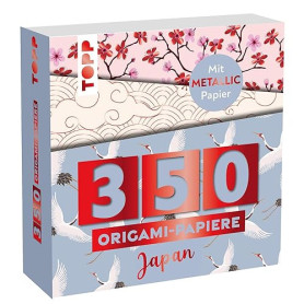 350 Origami-Block Japanische Motive: 350 Falt-Papiere (14 x14 cm, 80 g/m²), in 25 Designs, davon 50 Papiere mit Metallic-Folie,