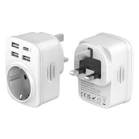 Hoppac Adaptateur Prise Anglaise, Prise Anglaise Adaptateur Francais Avec 3USB A et 1USB C,Adaptateur Voyage Multifonction 5 en