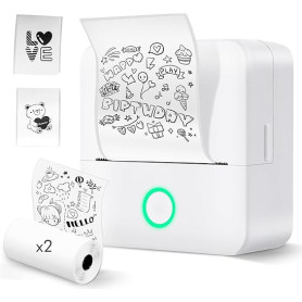 Lovcoyo Imprimante Etiquette Autocollante, Imprimante Thermique Bluetooth Monochrome, Mini imprimante Autocollant Rouleaux de 2