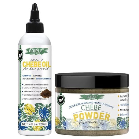 Chebe Poudre et Huile Africaine Bio Naturals, Hydratante, Huile de Chebe Pousse Cheveux pour le Cuir Chevelu, la Croissance, la
