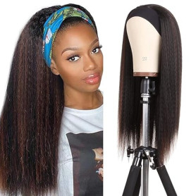 Xtrend 22 Pouces Kinky Straight Yaki Bandeau Perruque Longue Droite Yaki Synthétique Noir Mixte Brun Cheveux Naturel Aspect Band