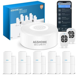 AGSHOME Alarme Maison sans Fil Intelligent WiFi - Alarme de Porte, 1 Alarme avec Sirène, 5 Capteurs de Fenêtre et de Porte, 2 Té