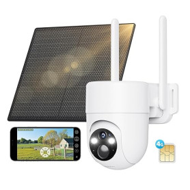 SEHMUA 3G/4G LTE Camera Surveillance Exterieure sans Fil, Camera Solaire 4G avec Carte Sim, Détection Humaine PIR et Alarmes de