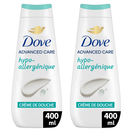 DOVE - Crème de douche Advanced Care Hypoallergénique - Testé dermatologiquement - Sensation de peau douce pendant 24h (lot de 2