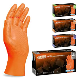 50x PROGRIP Gants nitrile taille XXL Orange [Avec double épaisseur et texture diamantée], Gants nitrile à usage unique pour atel