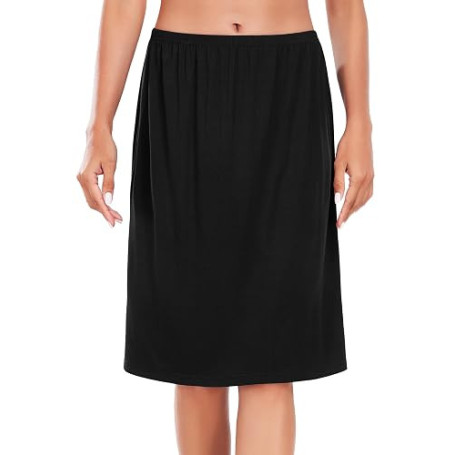 Wikoan Jupon Court Femme Fond de Jupe sous-Vêtement Invisible Demi-Jupe Elastique Jupon pour Robe Transparente S-XXL Beige Modal