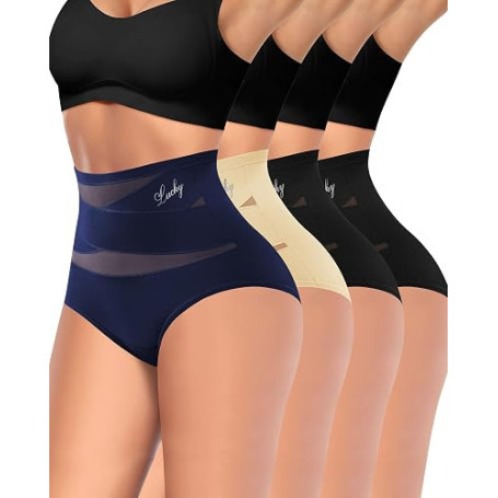 MIOTAN Lot de 4 Taille Haute Gainantes Elasticité pour Femme Slip Respirant et Doux Couverture Complète