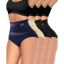 MIOTAN Lot de 4 Taille Haute Gainantes Elasticité pour Femme Slip Respirant et Doux Couverture Complète