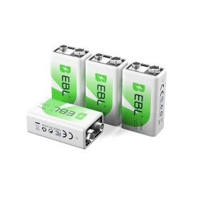 EBL 4PCS Piles Rechargeables 9V 6F22, Piles 9V NiMH 280mAh | Longue Durée de Vie, Idéal pour Les Multimesureurs, Détecteur de