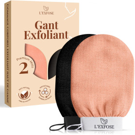 L’Exfose 2x Gant Exfoliant Corps - Gant de Crin Kessa Gommage Corps et Visage en Viscose Naturelle - Élimine les Cellules Mortes