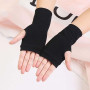 1 paire de gants sans doigts Stray, gants tricotés Stray Gants d'hiver noirs Kpop avec 1 autocollant 3D SKZ et 2 Photocard SKZ,