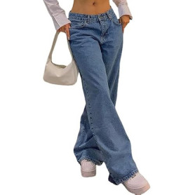 DSXH Straight Down Jeans Vintage lâche Bleu lavé Maman Jeans Taille Basse Jeans Femmes lâche Jeans