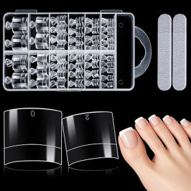 Kiiwah 240 Pièces Faux Ongles Pieds, 12 Tailles Courtes Capsule Ongle Pied Acrylique Clair Ongle Pied avec Boîte pour Fmmes Fill