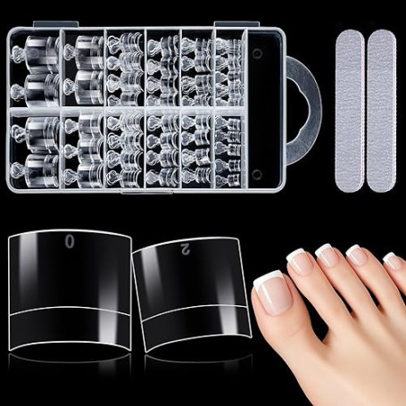 Kiiwah 240 Pièces Faux Ongles Pieds, 12 Tailles Courtes Capsule Ongle Pied Acrylique Clair Ongle Pied avec Boîte pour Fmmes Fill