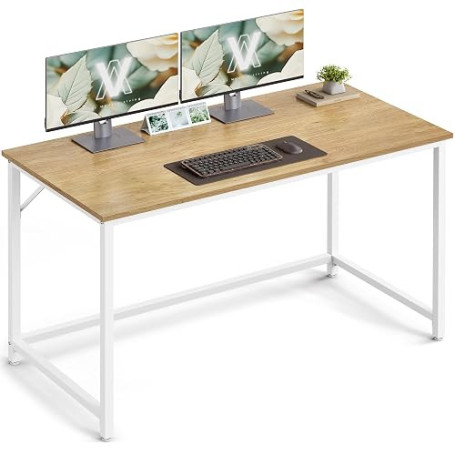 VASAGLE Bureau d'Ordinateur, Table, 60 x 120 x 76 cm, pour Bureau, Chambre, Salon, Cadre en Métal, Couleur Chêne Naturel et Blan