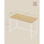 VASAGLE Bureau d'Ordinateur, Table, 60 x 120 x 76 cm, pour Bureau, Chambre, Salon, Cadre en Métal, Couleur Chêne Naturel et Blan