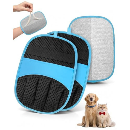 Lot de 2 Gant Anti Poils Animaux, Solution pour Chats et Chiens (Bleu) | Électrostatique, Paume Antistatique, Taille Universelle