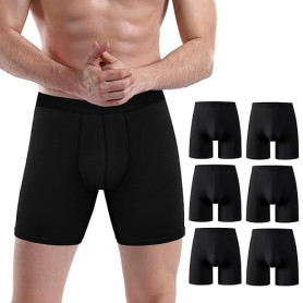 PUTUO Boxers Homme Longs en Bambou: Lot de 6 sous-Vêtements Ultra-Doux Confortables sans Étiquette avec Poche 3D - Idéal pour Pe