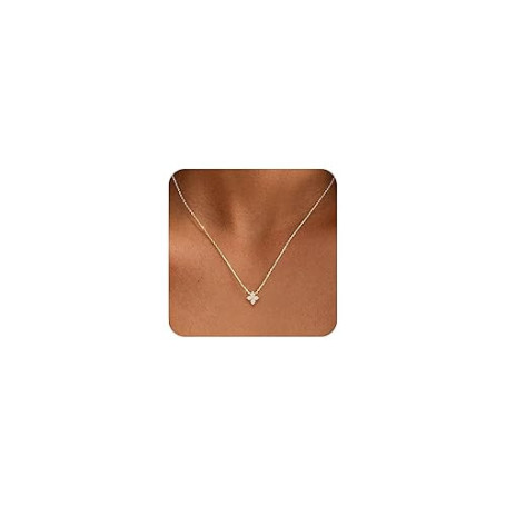 ZHESHY Collier Femme Or Avec Zircone Cubique Trefle A 4 Feuilles Chaine Plaqué Or 14k Imperméable Réglable Personnalisé Fantaisi