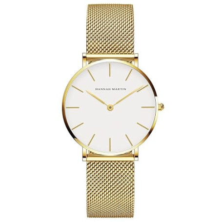 HANNAH MARTIN Très Mince Montre pour Femme Quartz Analogique Étanche Acier Inoxydable