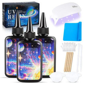 TOSUTO 300g Kit de Resine UV avec Lampe,Résine UV Transparente,Faible Viscosité & Durcissement Rapide,Resine UV pour la Fabricat