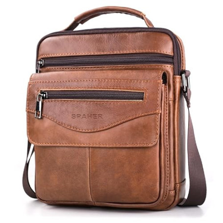 SPAHER Sacoche Homme Cuir Véritable Sacoche Homme Bandouliere Pochette Homme Grand Sac Bandoulière Homme Sac Porté Epaule Sacs B