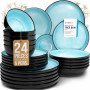 Pure Living Service de table 24 pièces pour 6 personnes – Beau service de table en grès de style méditerranéen pour 6 personnes 