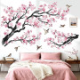 wondever Stickers Muraux Grand Branche de Fleurs Rose Autocollants Muraux Mural Stickers Cerisier Floral Branche Arbre Oiseaux p