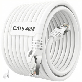 ikbc Cable Ethernet 40m, Cat 6 Cable RJ45 40m FTP Blindé Câble Réseau Blanc | Gigabit Cable Internet 40 Mètres Haut Débit, Anti-