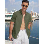 COOFANDY Chemise Homme Manches Courtes en Coton Décontractée d’Été pour Plage avec Pochette Poitrine