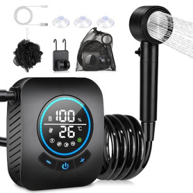 Spopal Douche Camping,Douche Portable,Kit Douche de Camping,Pompe de Douche Électrique Rechargeable,avec Afficheur Intelligent e