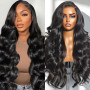 Junemet 26 Pouces Perruque Cheveux Humain Femme Naturelle Brésilien Densité 200% 13x4 Body Wave Lace Wig Perruque Femme Glueless