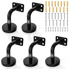 1PZ FR6-6HB 5 Pièces 60x60 mm Supports de Main Courante Noirs en Acier Inoxydable – Supports Robustes pour Rampe d'Escalier, Int