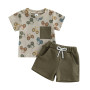 Carolilly Ensemble Vêtement Bébé Garçon Enfant Eté Tracteur 2 Pièces T-Shirt à Manches Courtes + Short Tenues Nouveau-né