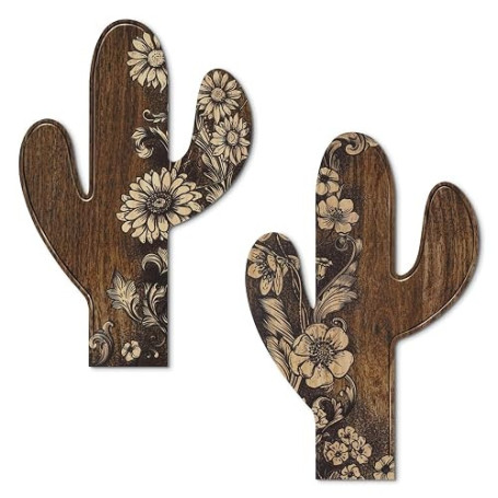 Putuo Decor Décoration Cactus aztèque (Lot de 2), décoration Murale Farmhouse, déco en Bois Motifs Floraux rustiques pour Salon,