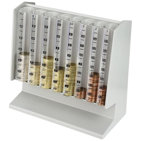 HMF Compteur de pièces pour tri et rangement de la monnaie, trieur de pièces transparent avec échelle des valeurs, tirelire pour