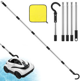 Kit Perche avec Crochet Robot Piscine 183 cm, 5 Sections | Perche en Acier Inoxydable avec Chiffon pour Rapprocher et Retirer le