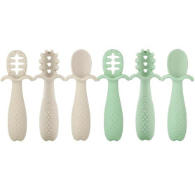 PandaEar Lot de 6 Cuillères d’Apprentissage en Silicone pour Bébé | Cuillères Souples et Flexibles pour Purée, Premiers Repas, S