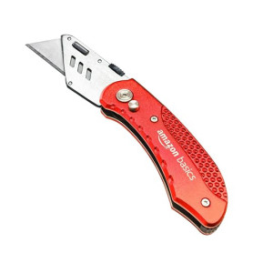 Amazon Basics Couteau utilitaire pliable durable avec corps en aluminium, rouge