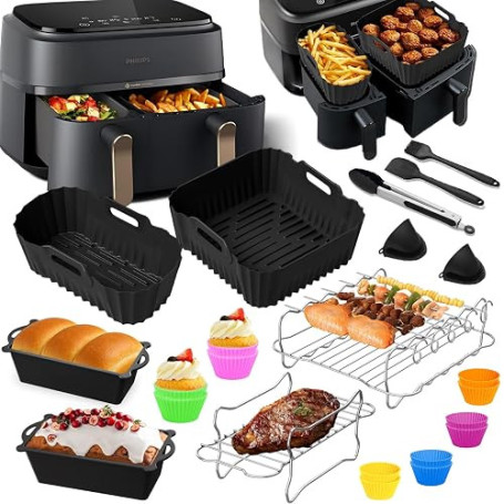 Accessoires Air Fryer pour Philips Dual Basket 3000 5000 Series 9L | Plat Silicone Réutilisables, Moule Air Fryer, Moule Pain, G