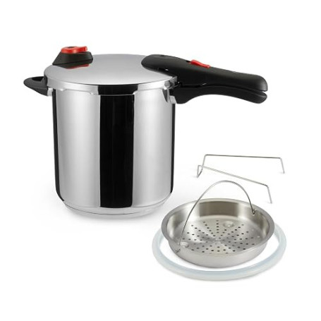 Amazon Basics Autocuiseur en acier inoxydable avec cuiseur vapeur et anneau en silicone supplémentaire, 9 L avec Panier