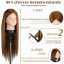 TopDirect 23.5" Maquillage Tête à coiffer 80% Cheveux Naturel Vrai Cheveux Humains Make-up Mannequin Tête Formation Coiffure ave