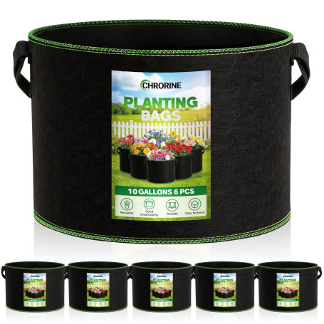 CHRORINE Lot de 6 sacs de culture de 10 gallons 300G - Pots en tissu d'aération épaissis avec poignées, adaptés pour la plantati