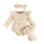 Kunyeah Lot de 3 tenues pour bébé fille - Body à manches longues + bandeau nœud + chaussettes Combinaison pour nouveau-né à fleu